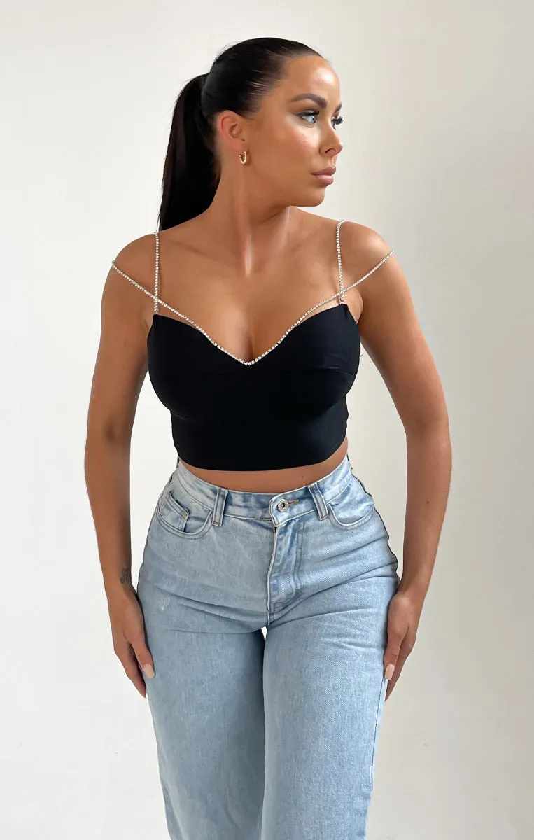 Black Diamante Straps Crop Top - Ashlynn sold by Femme Luxe product image thumbnail 2