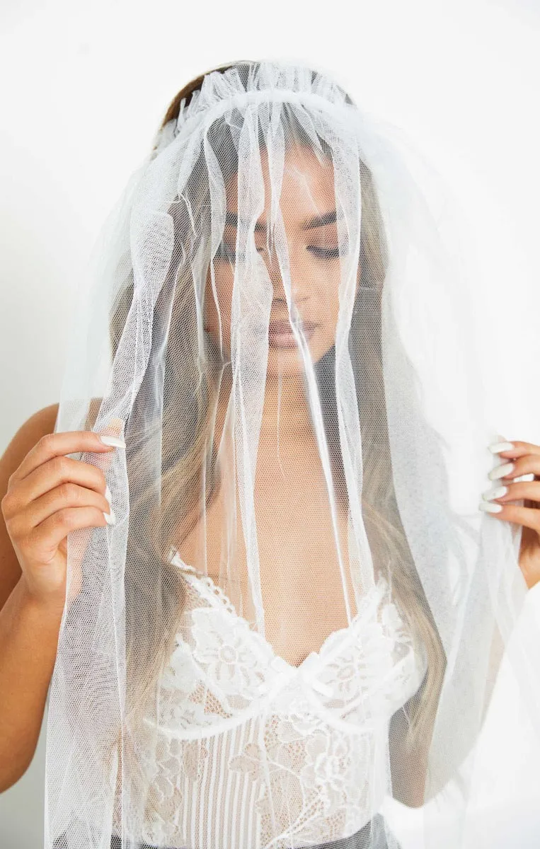 White Mesh Zombie Bride Veil Headband - Joanna sold by Femme Luxe product image thumbnail 2