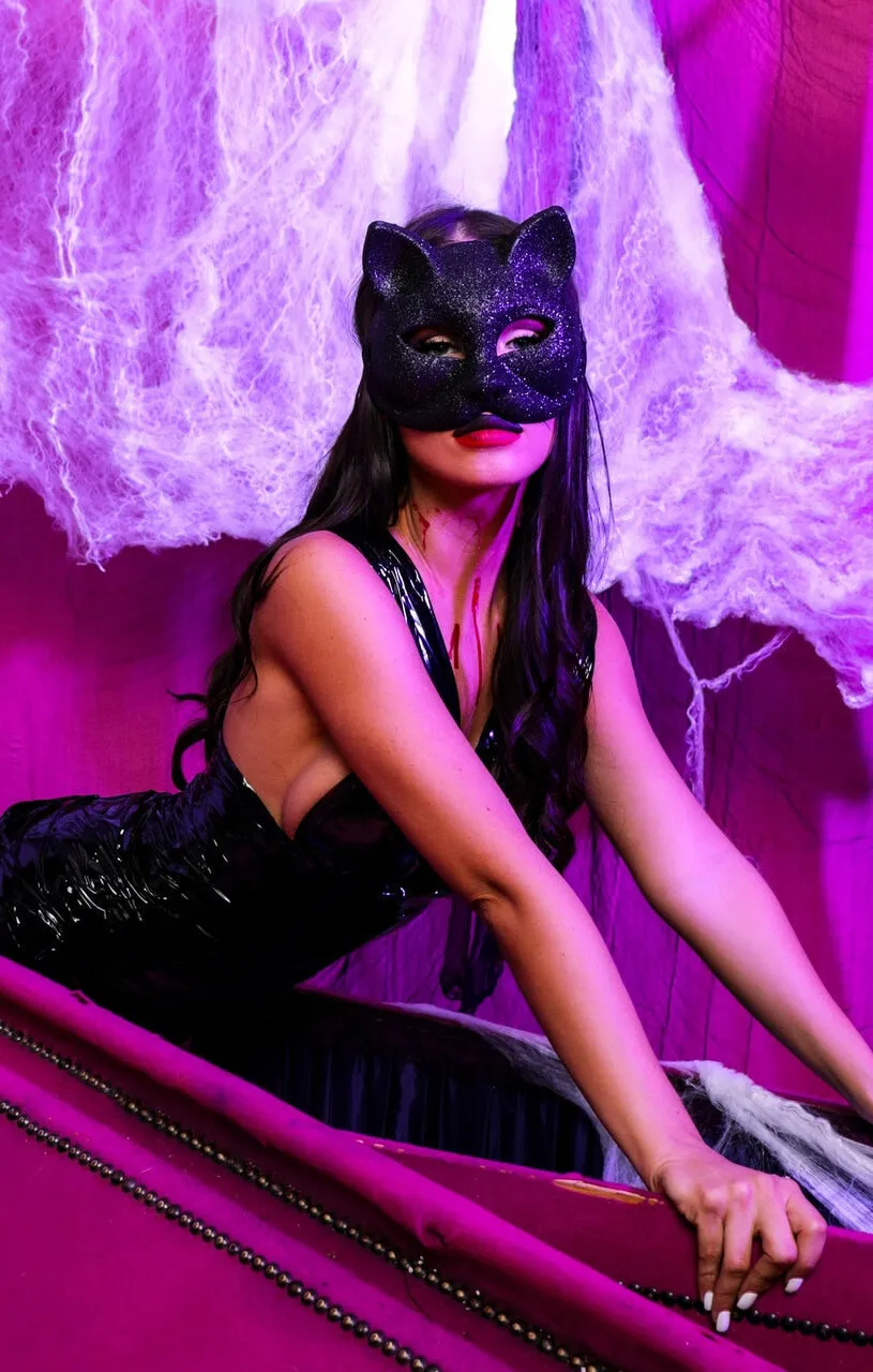 Black Glitter Halloween Cat Mask - Gill sold by Femme Luxe