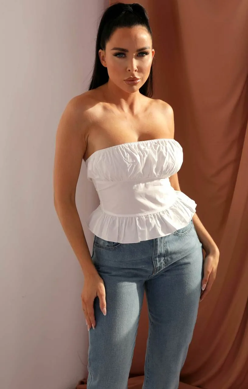 White Strapless Ruffle Hem Top - Zhavia sold by Femme Luxe