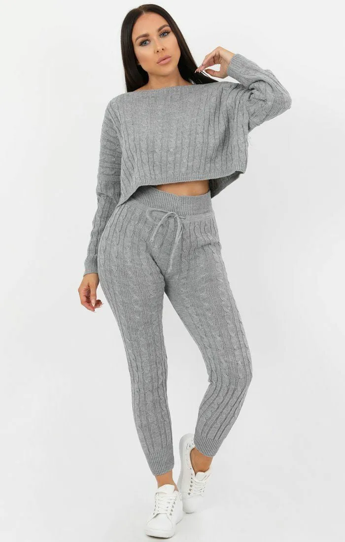 Grey Cable Knit Loungewear Set - Robina sold by Femme Luxe product image thumbnail 3
