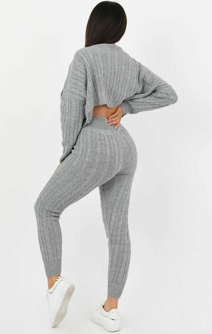 Grey Cable Knit Loungewear Set - Robina sold by Femme Luxe product image thumbnail 4