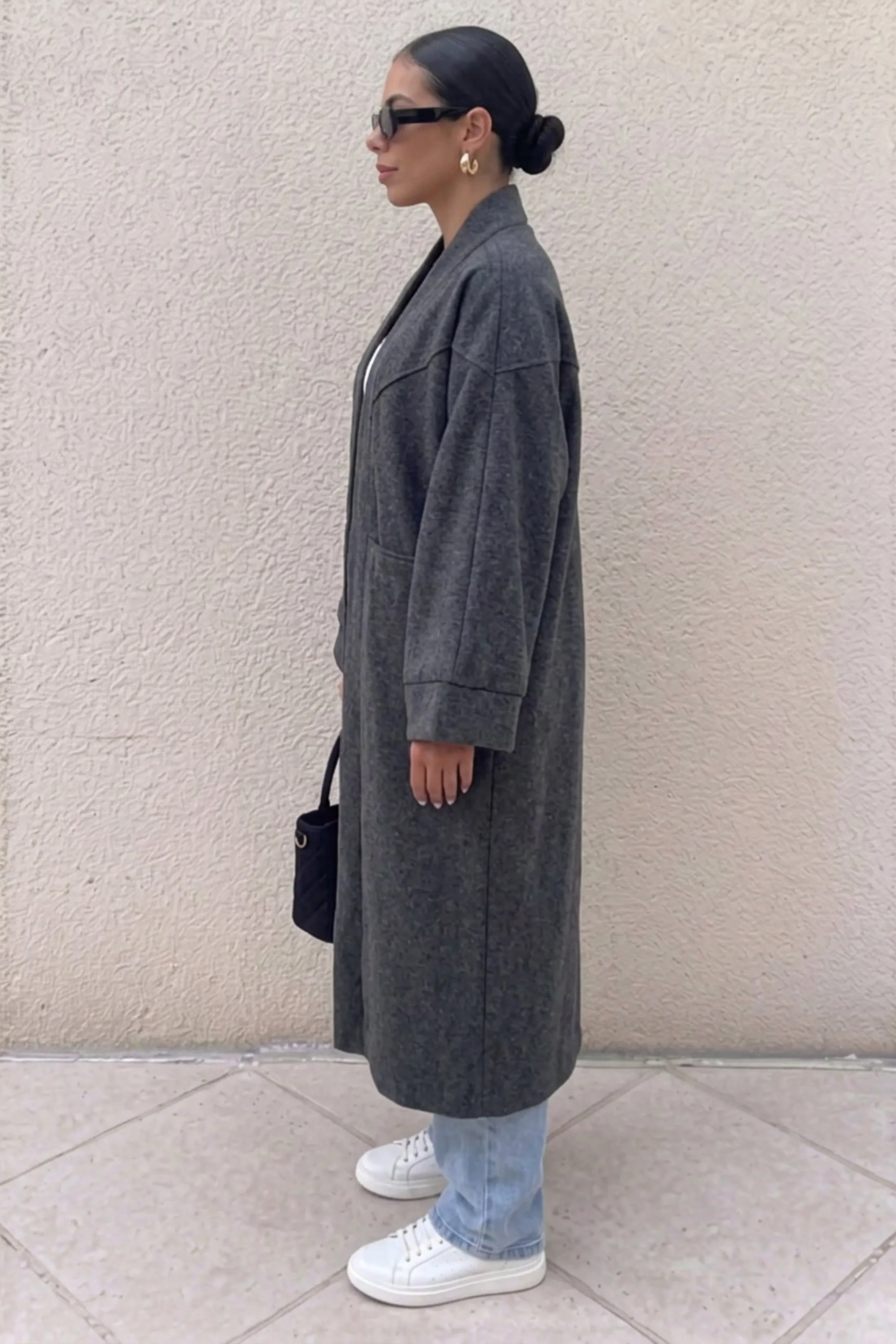 Charcoal Oversized Longline Open Front Coat-Fyona sold by Femme Luxe product image thumbnail 3