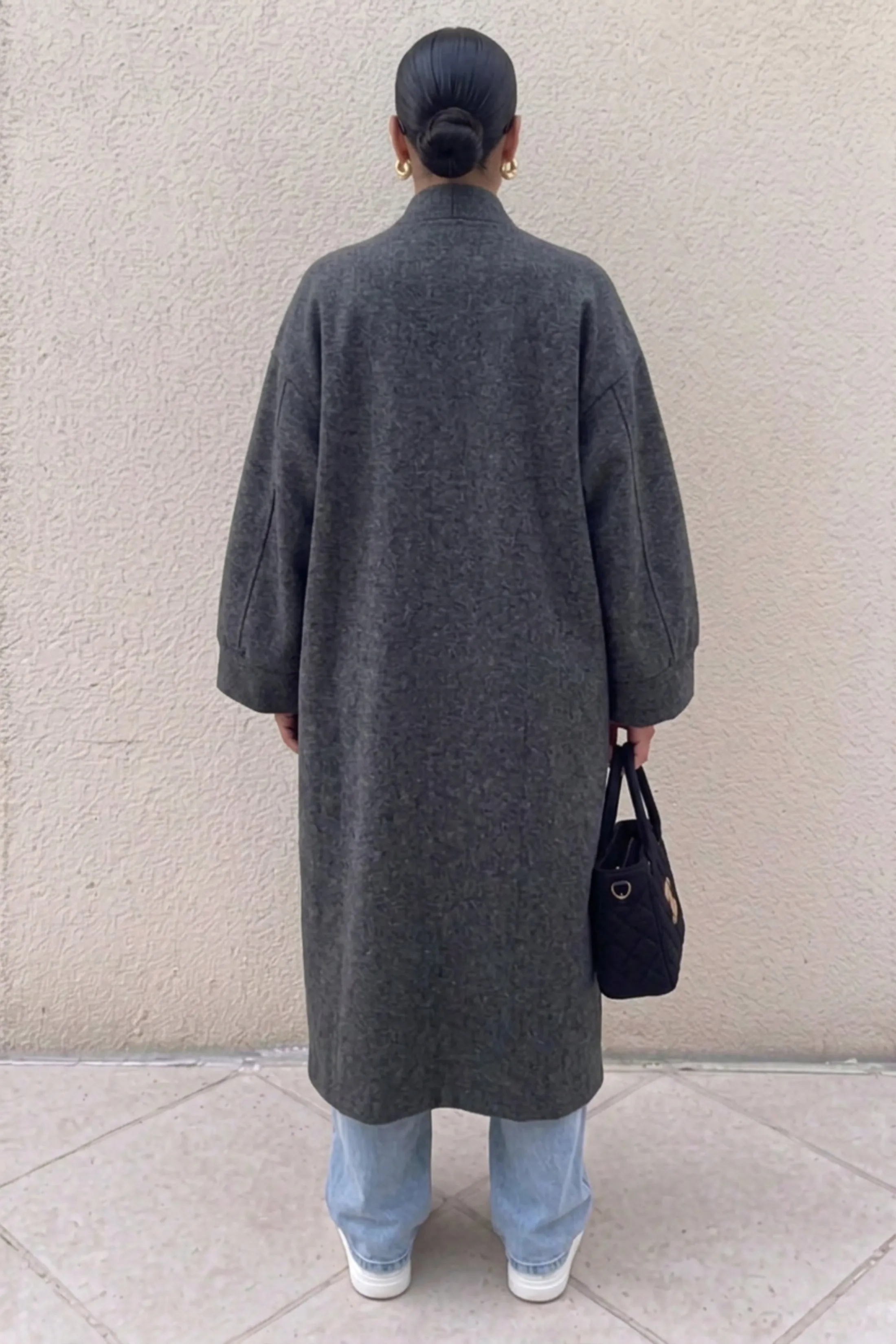 Charcoal Oversized Longline Open Front Coat-Fyona sold by Femme Luxe product image thumbnail 2