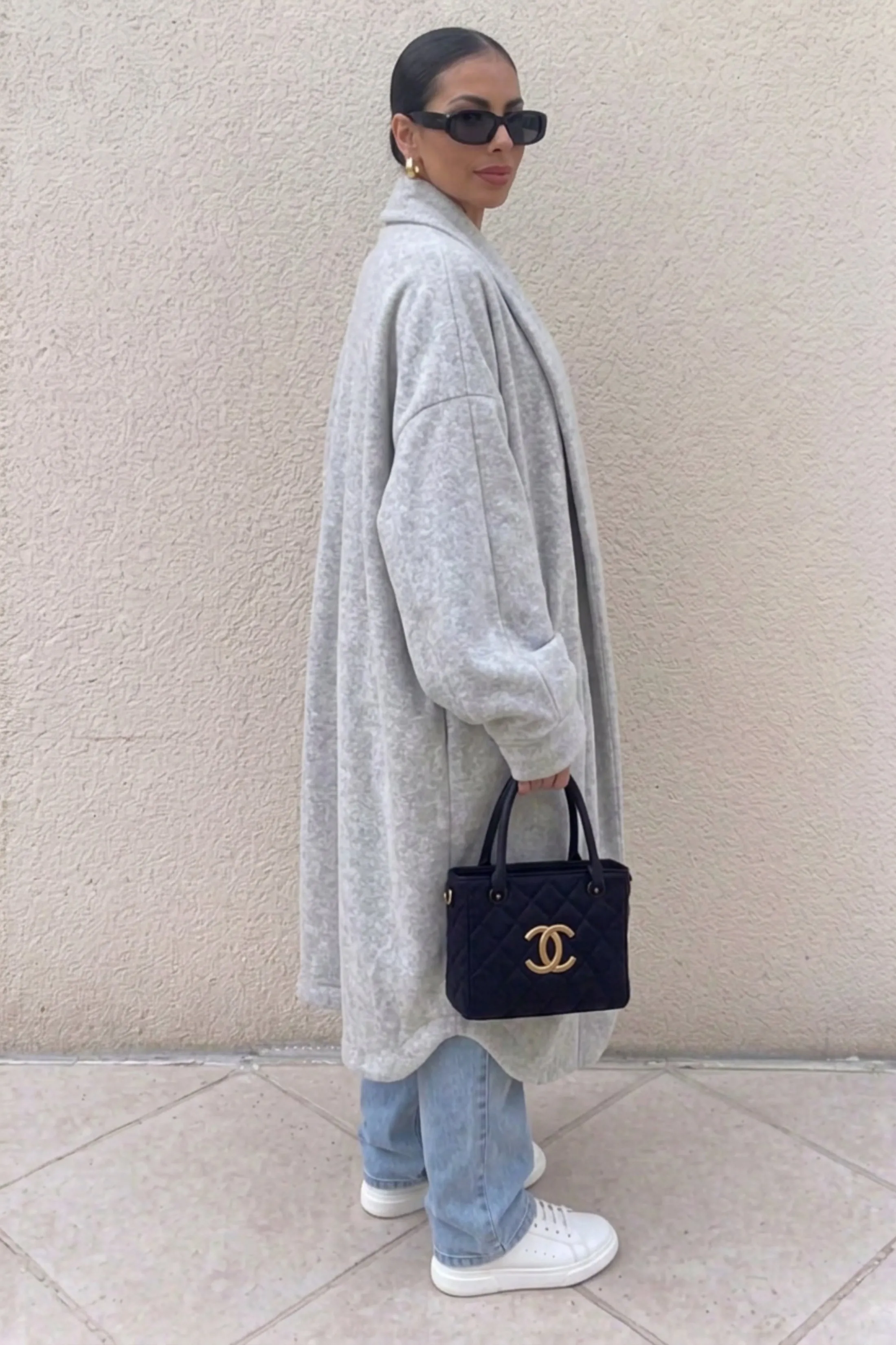 Grey Oversized Longline Open Front Coat-Fyona sold by Femme Luxe product image thumbnail 2