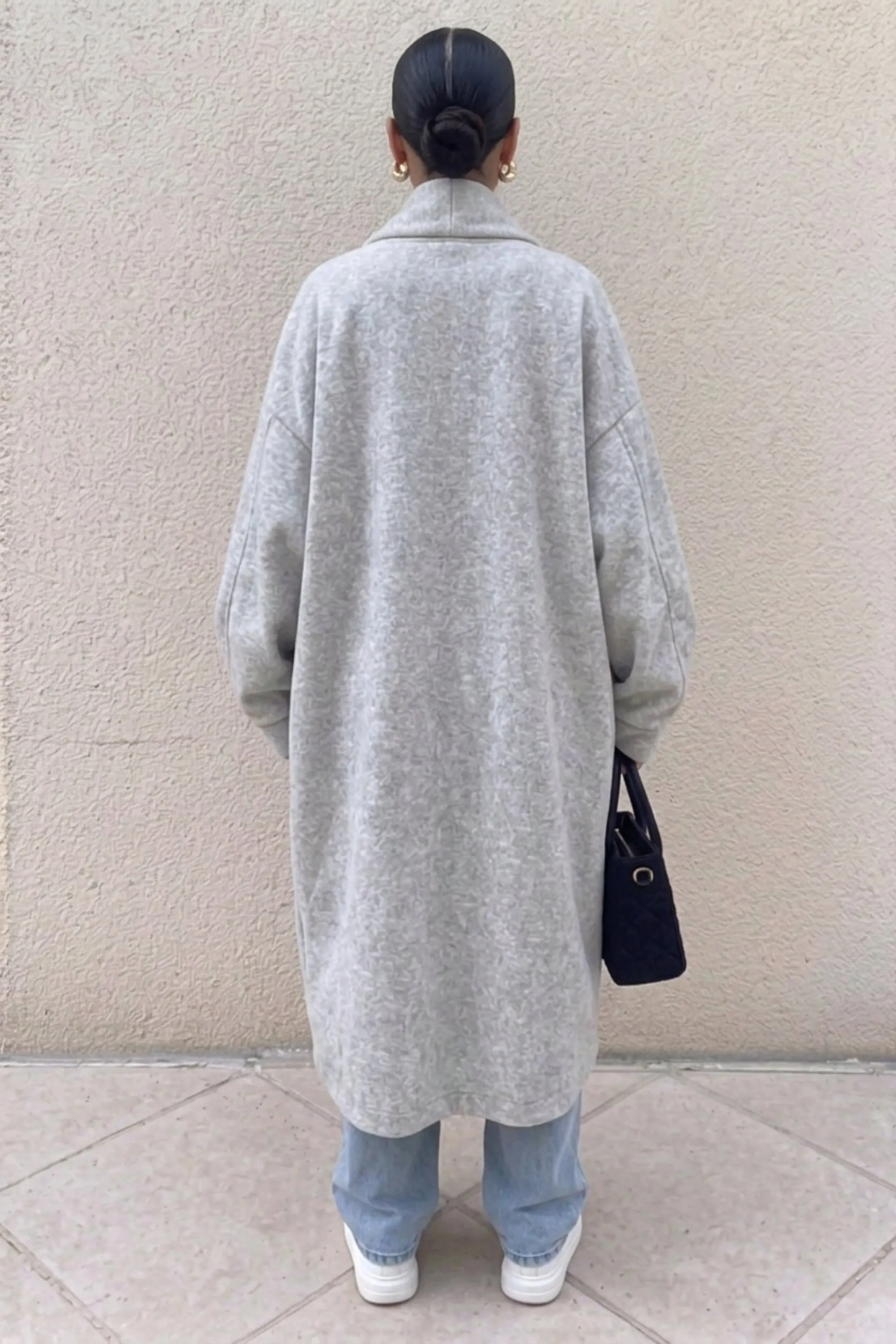 Grey Oversized Longline Open Front Coat-Fyona sold by Femme Luxe product image thumbnail 3