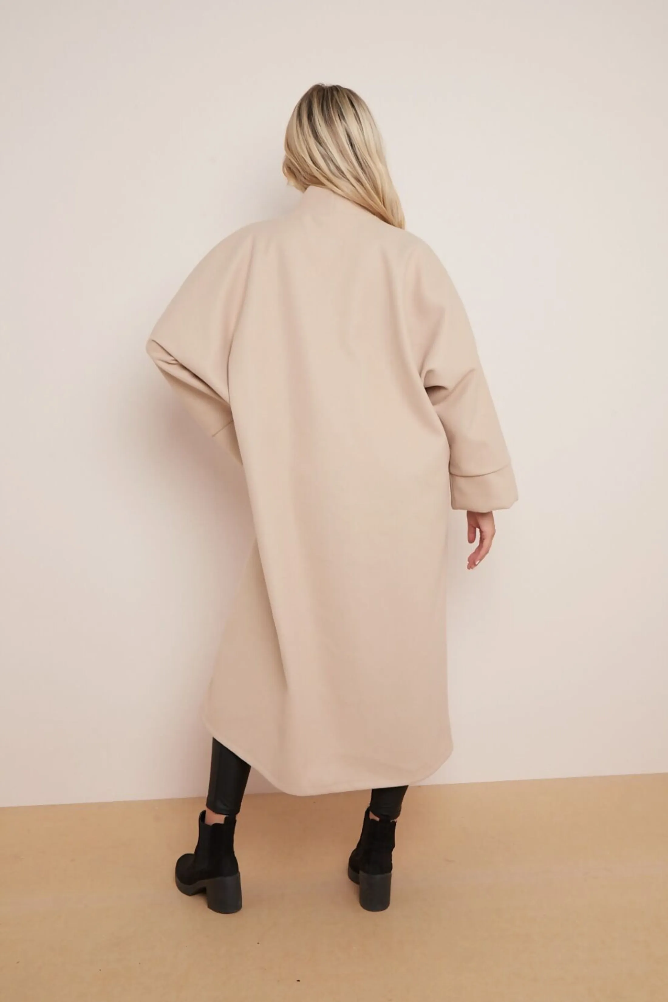Beige Oversized Longline Open Front Coat-Fyona sold by Femme Luxe product image thumbnail 2