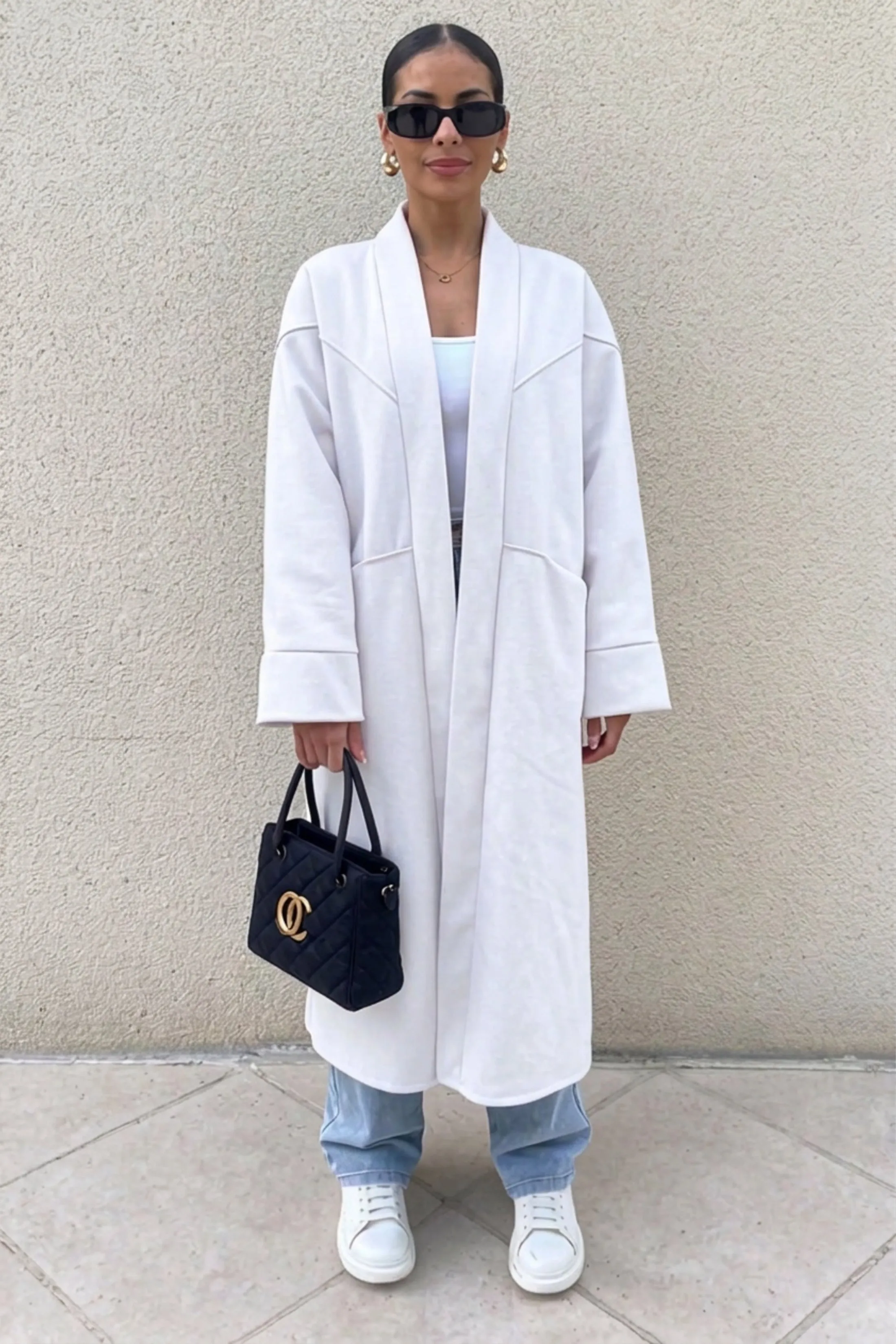 White Oversized Longline Open Front Coat-Fyona sold by Femme Luxe product image thumbnail 2