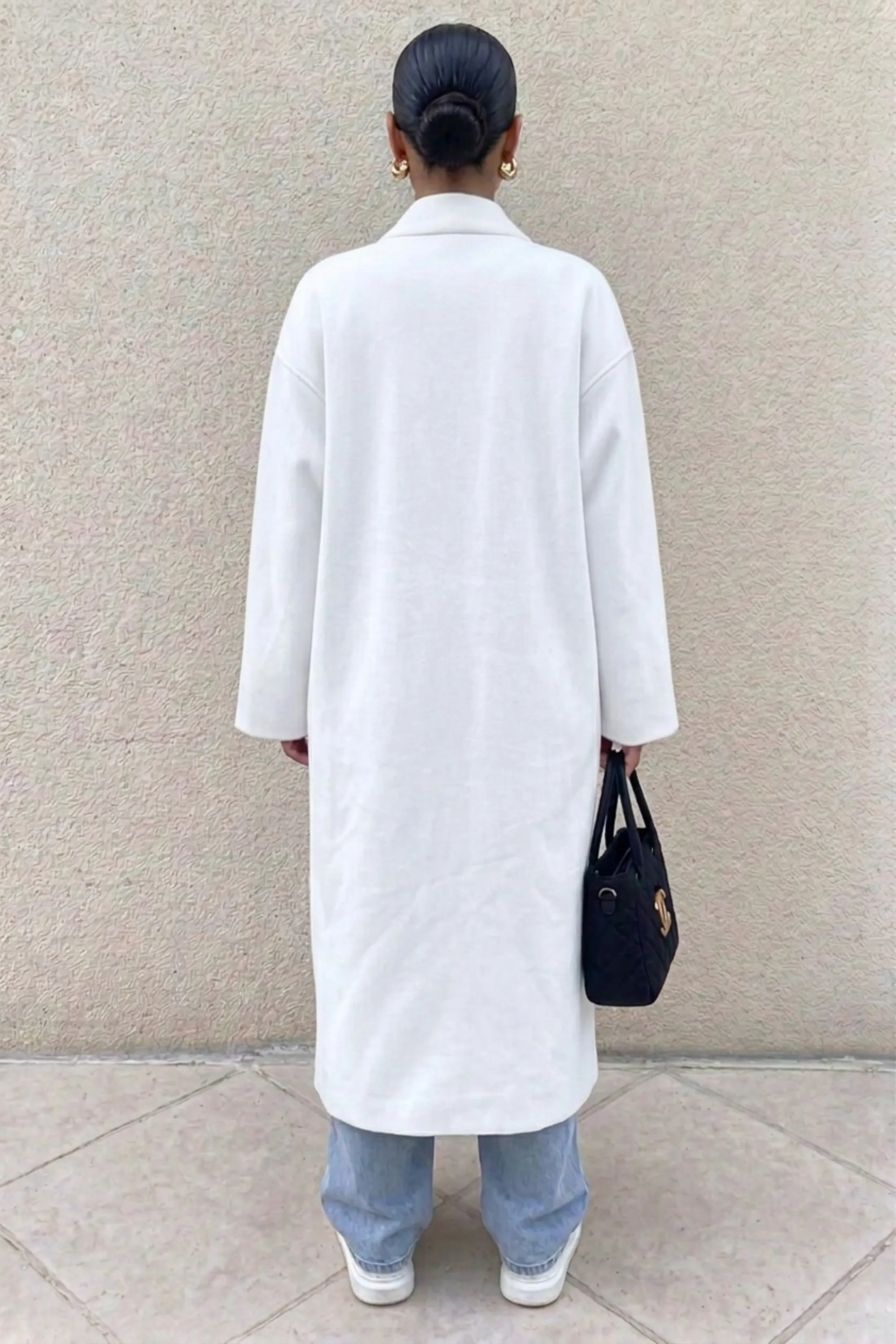 White Oversized Longline Open Front Coat-Fyona sold by Femme Luxe product image thumbnail 3