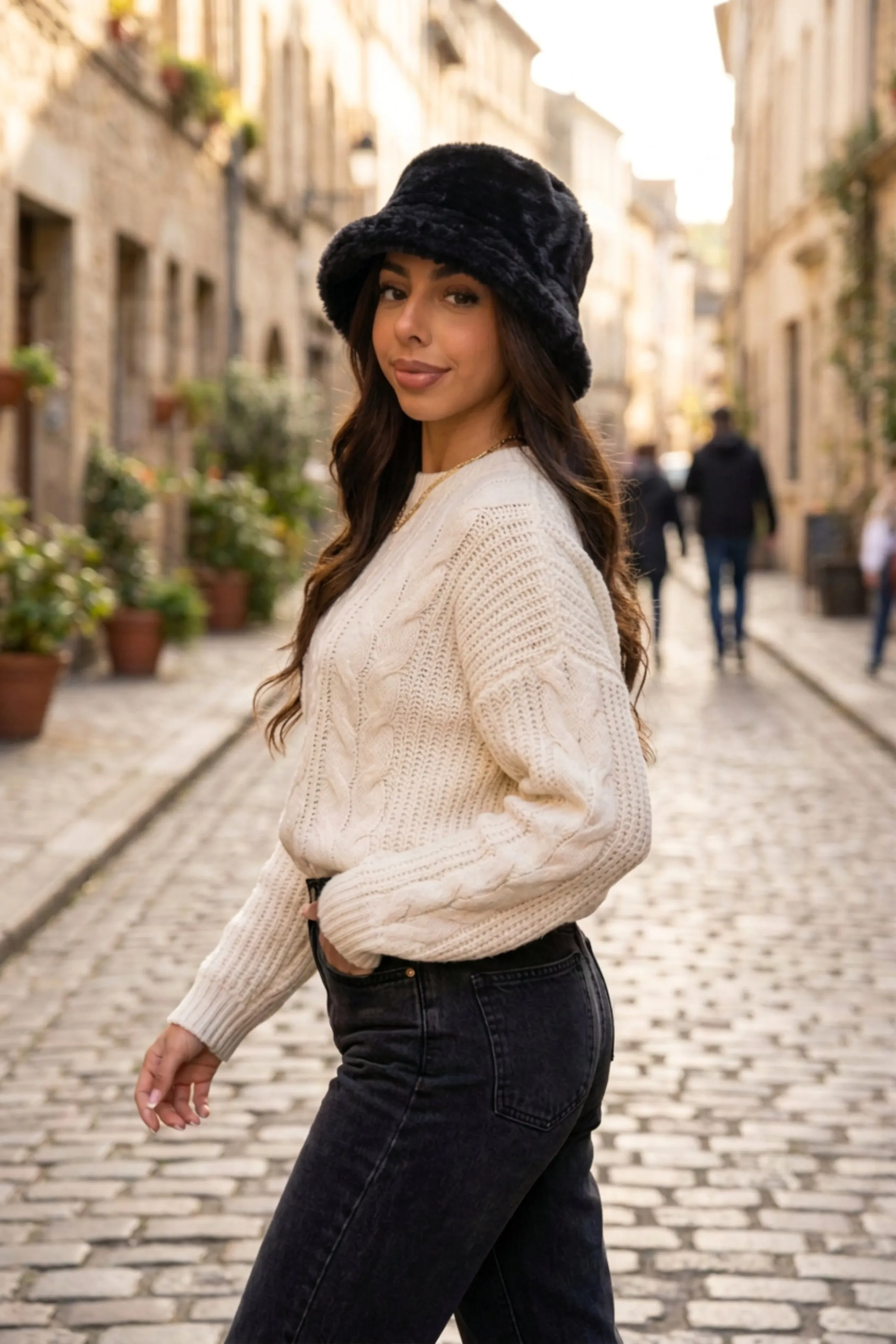 Black Faux Fur Bucket Fluffy Soft Winter Hat- Sona sold by Femme Luxe product image thumbnail 2
