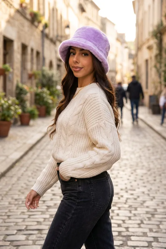 Lilac Faux Fur Bucket Fluffy Soft Winter Hat- Sona made by Femme Luxe