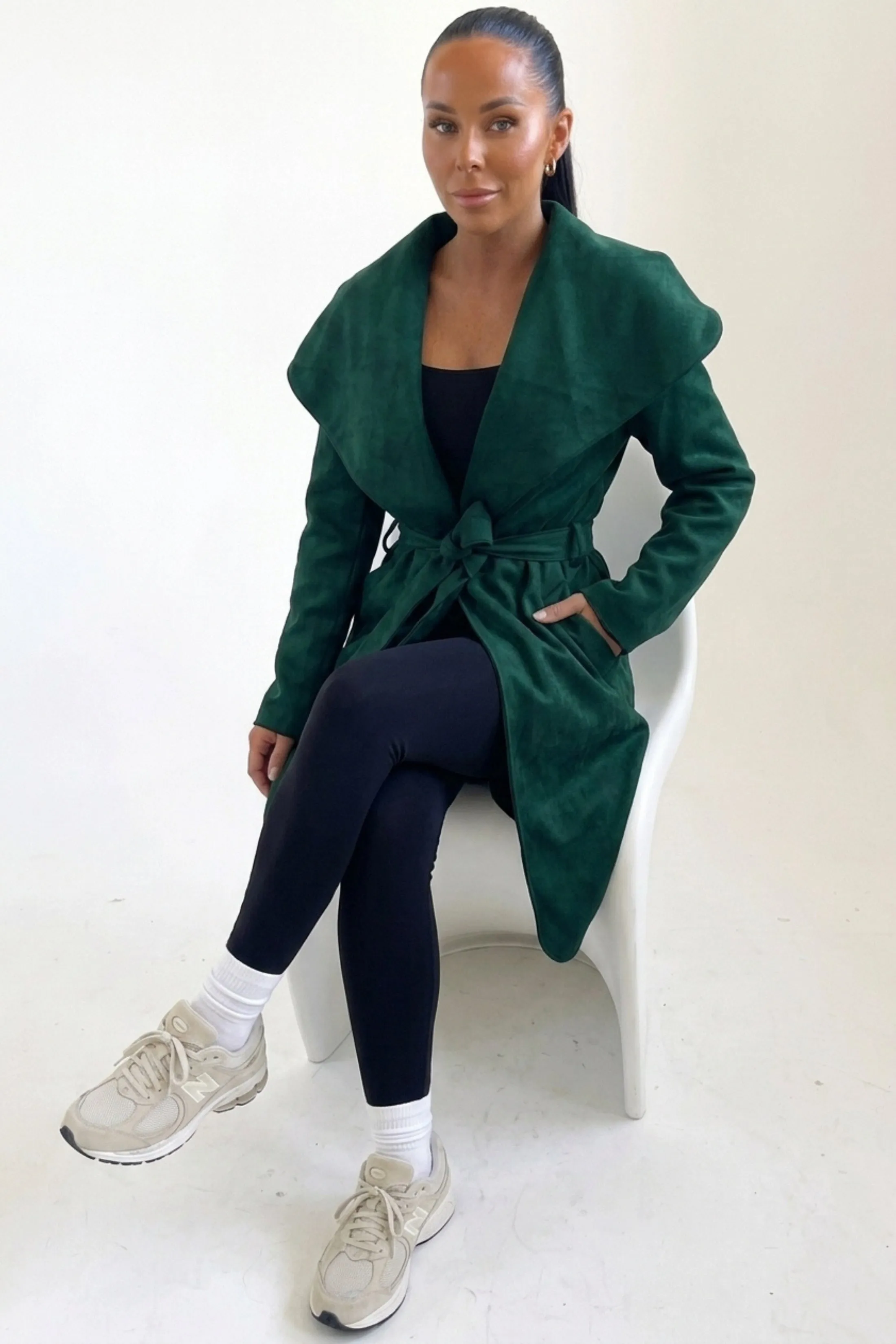Emerald Waterfall Duster Belted Long Coat- Pola sold by Femme Luxe product image thumbnail 2