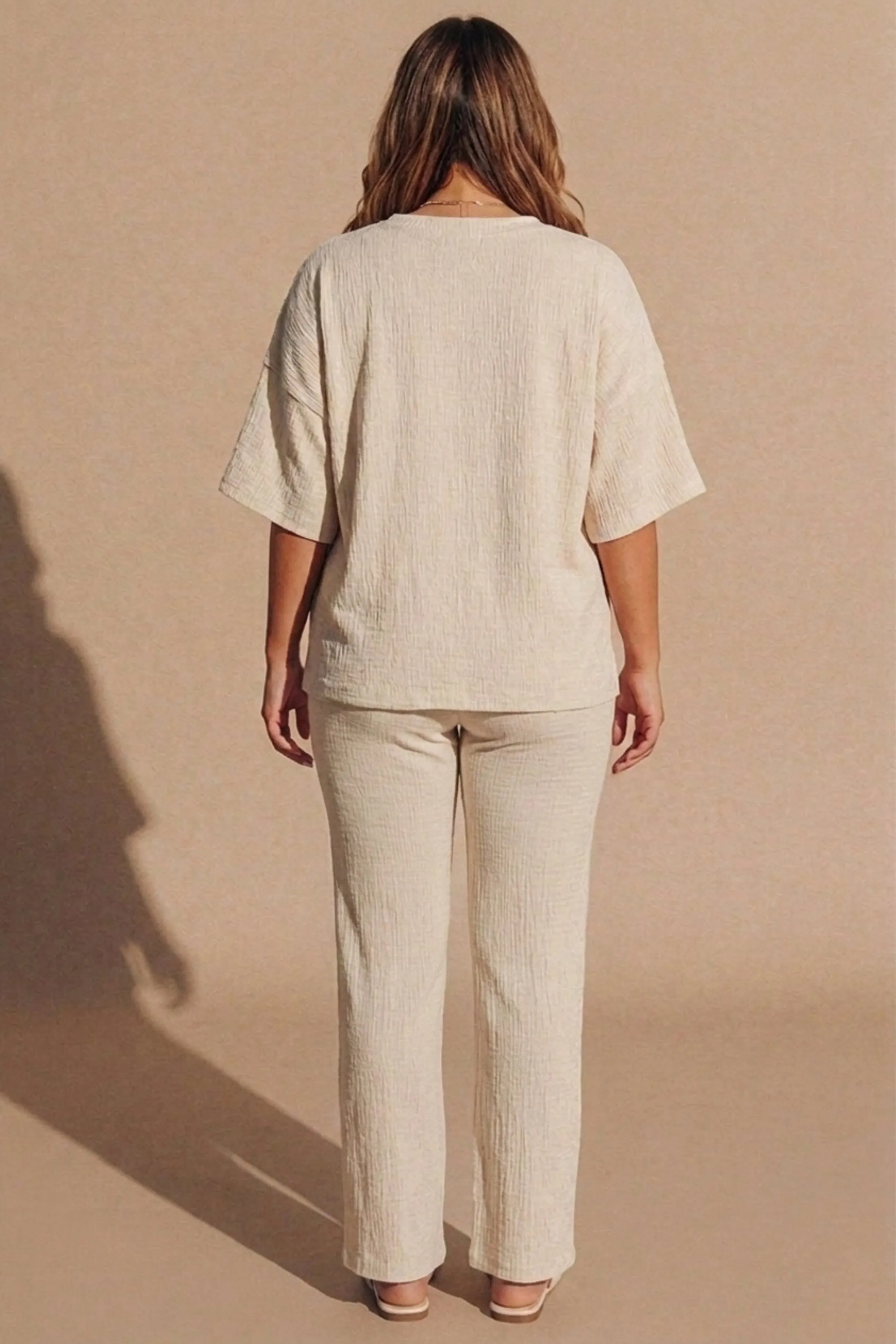 Beige Relaxed Fit Ribbed Top And Trouser Set- Cnyon sold by Femme Luxe product image thumbnail 3
