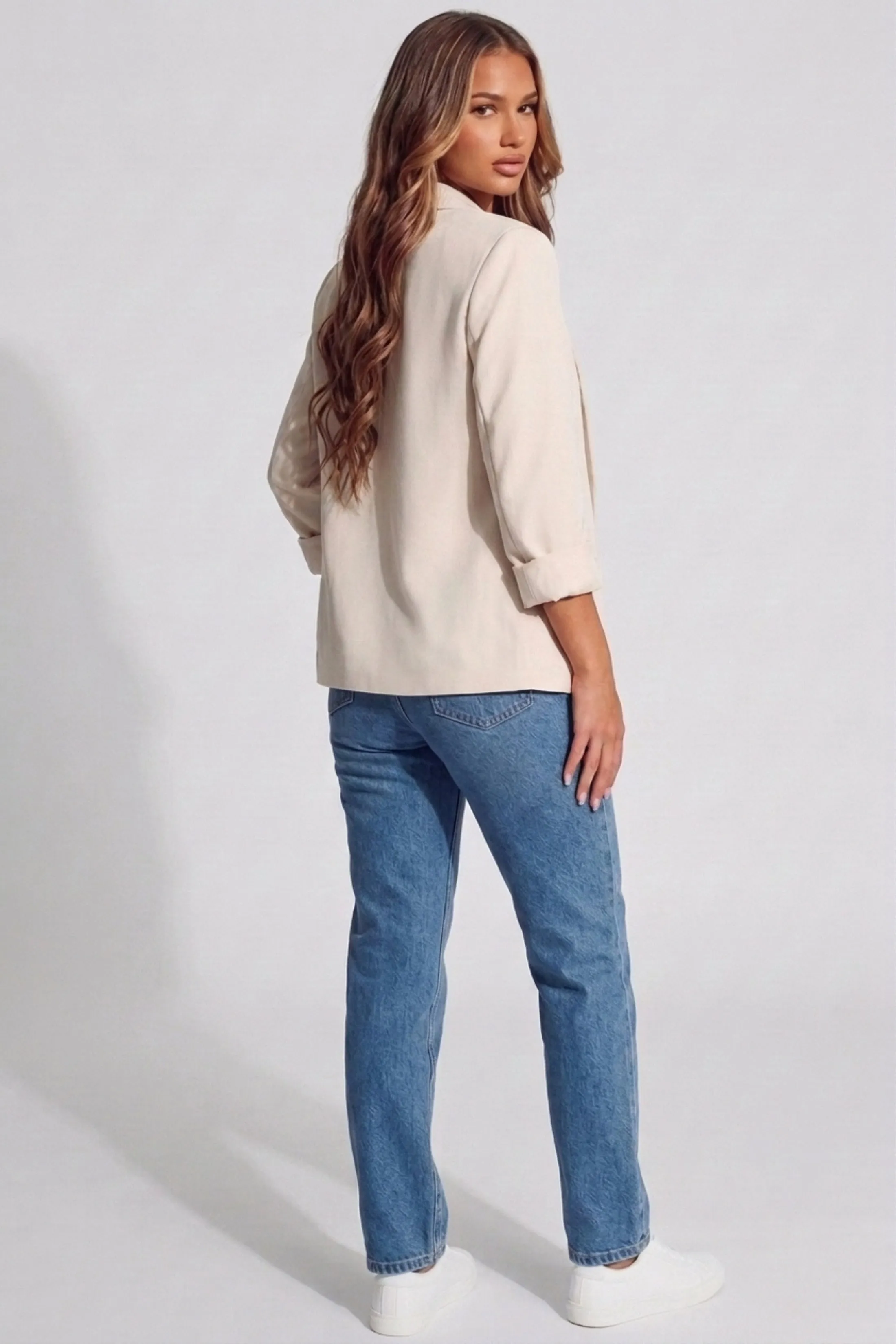 Beige Tailored Open Front Blazer- Roman sold by Femme Luxe product image thumbnail 3