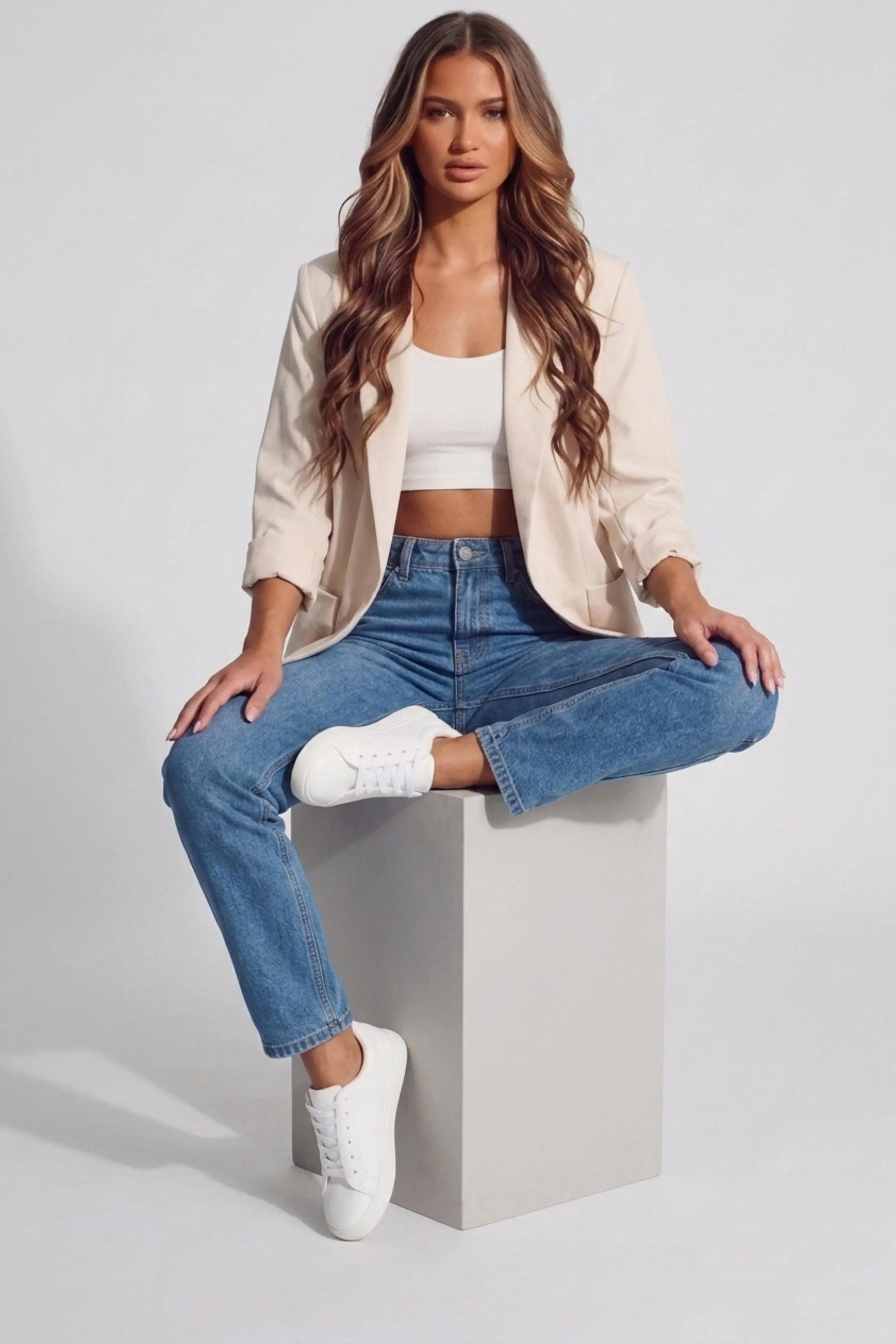 Beige Tailored Open Front Blazer- Roman sold by Femme Luxe product image thumbnail 2