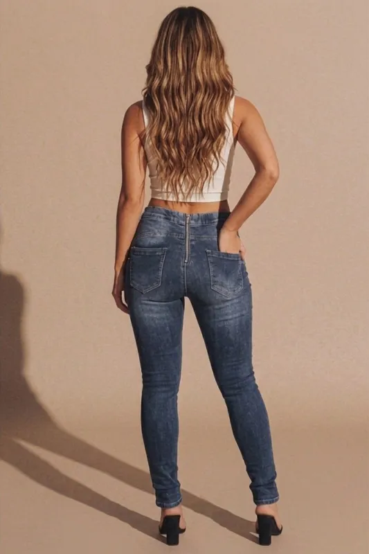 Blue High Waisted Bum Lift Skinny Jeans- Caina made by Femme Luxe