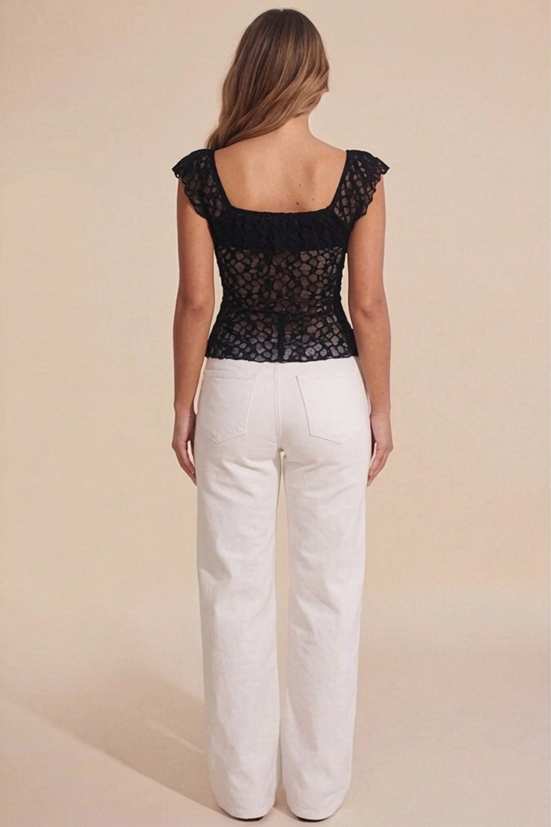 Black Lace Tie Front Handkerchief Hem Top - Tyrana sold by Femme Luxe product image thumbnail 5
