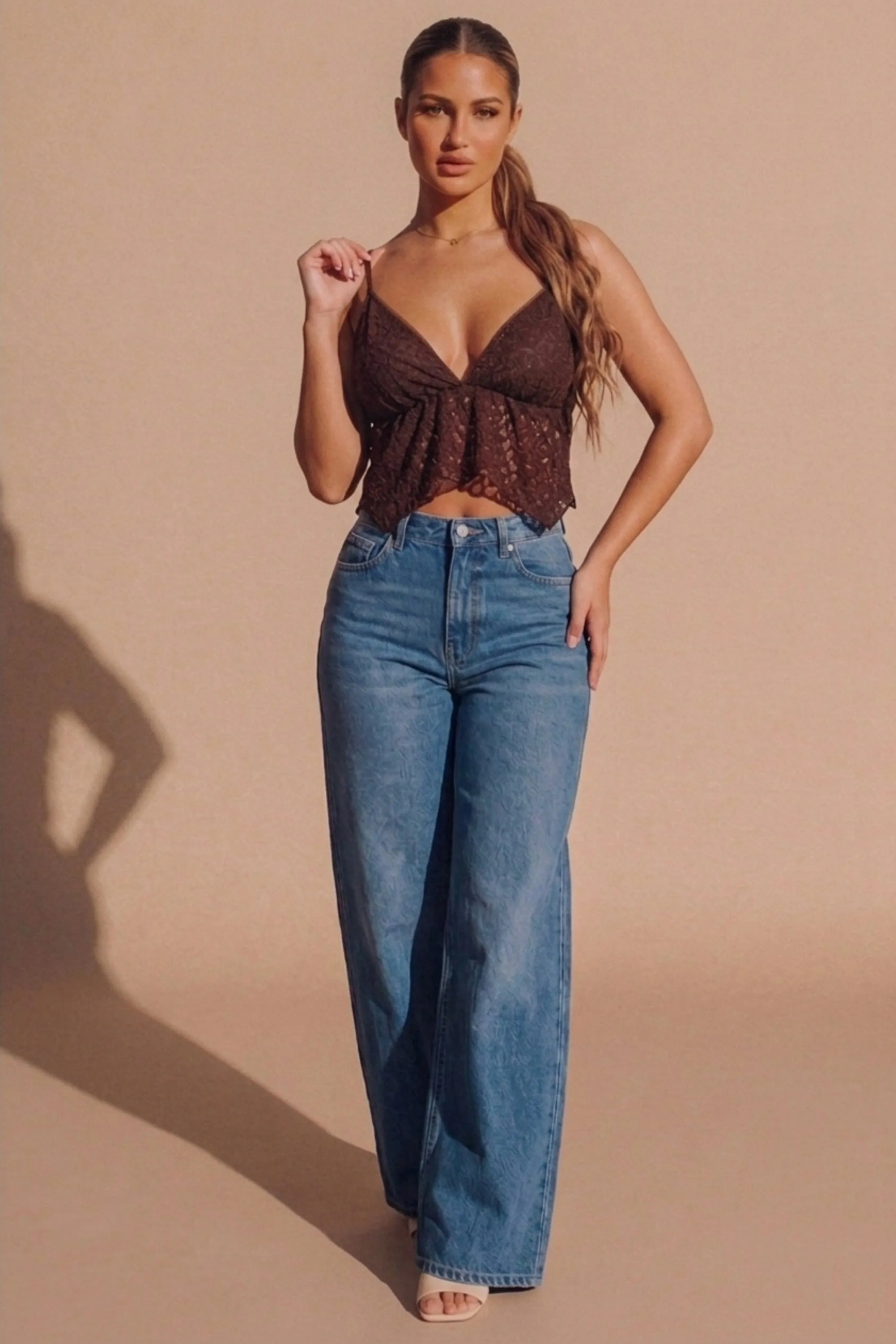 Brown Lace Handkerchief Hem Cami Top - Fynao sold by Femme Luxe product image thumbnail 2