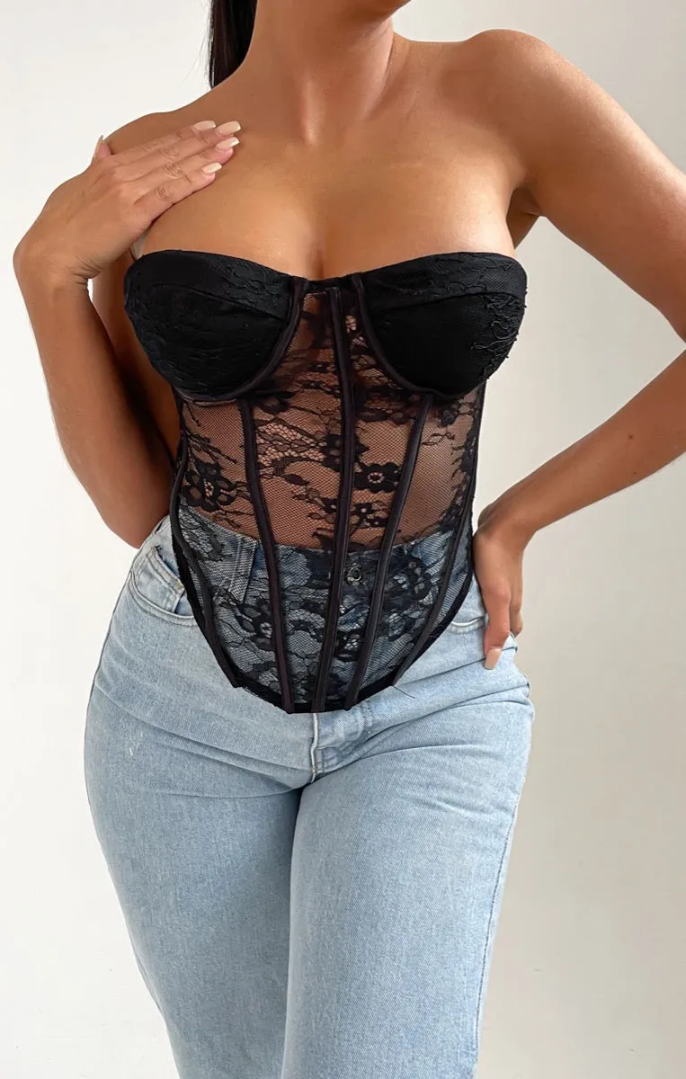 Black Strapless Lace Corset Style Top - Rey sold by Femme Luxe product image thumbnail 4