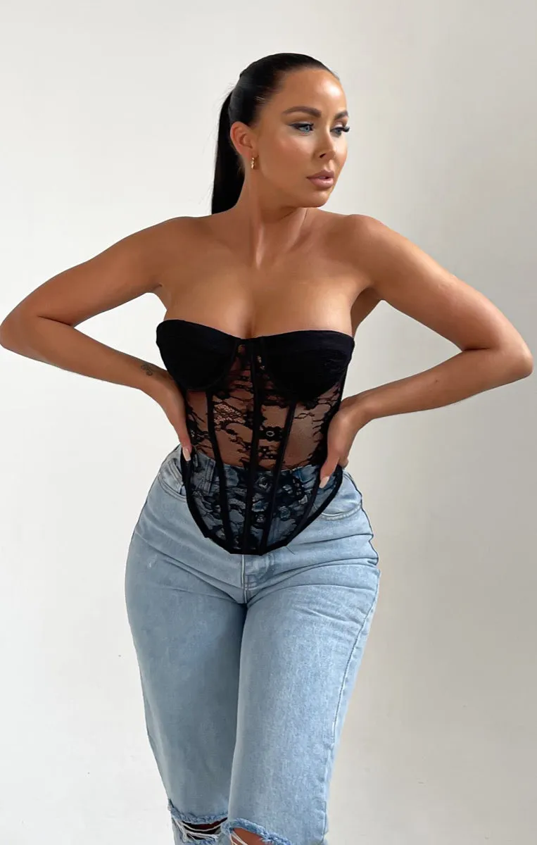 Black Strapless Lace Corset Style Top - Rey sold by Femme Luxe product image thumbnail 5