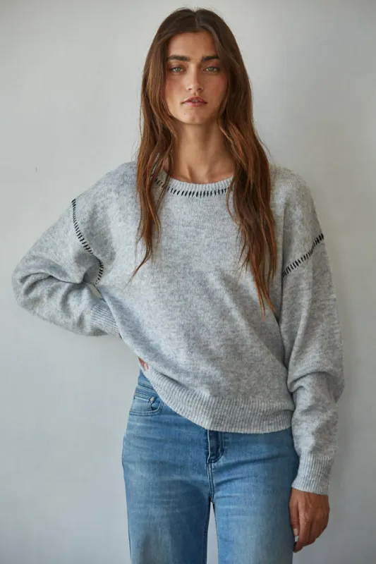 Nolita Stitched Seam Sweater, Grey sold by Madison Boutique