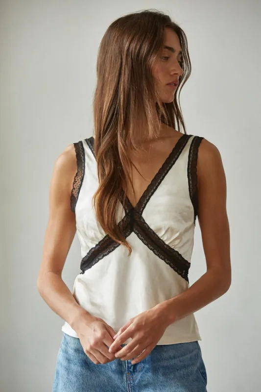 Tasha Lace Trim Tank, Ivory sold by Madison Boutique