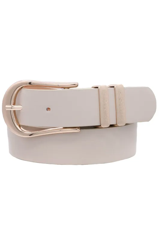 Elongated U Buckle Belt, Cream sold by Madison Boutique