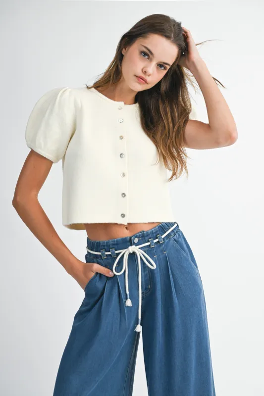 Charlotte Puff Sleeve Sweater, Cream made by MABLE