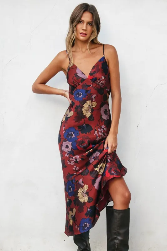Fireplace Floral Satin Midi Dress made by Dress Forum