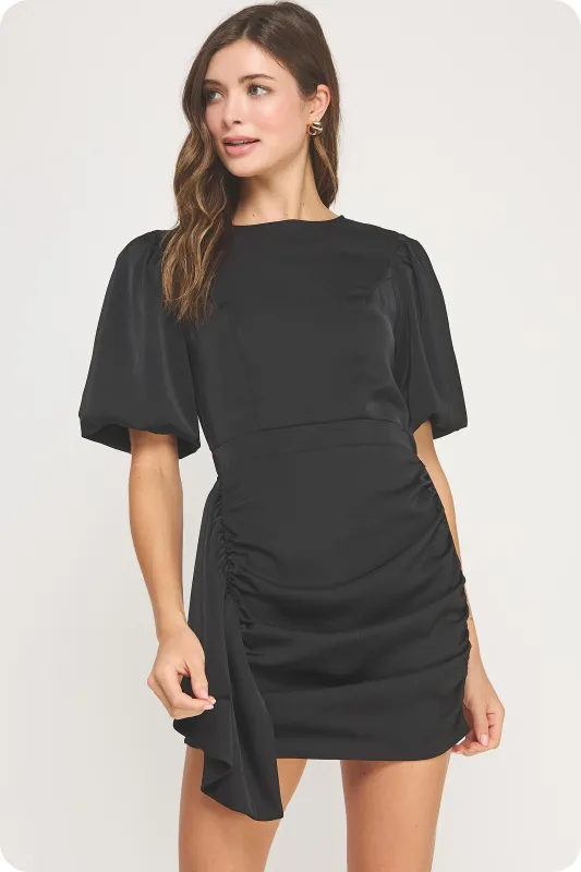 Arletta Ruched Dress, Black sold by Madison Boutique