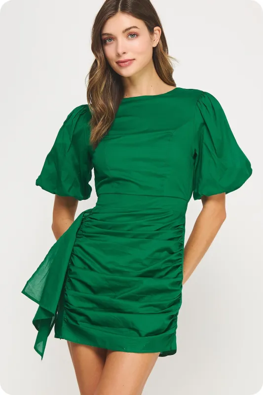 Venetia Ruched Dress, Emerald made by Strut & Bolt