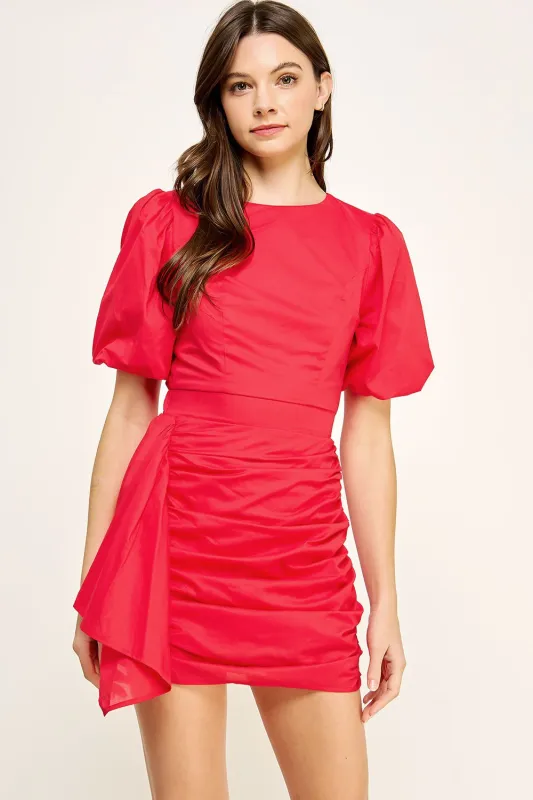 Venetia Ruched Dress, Red made by Strut & Bolt
