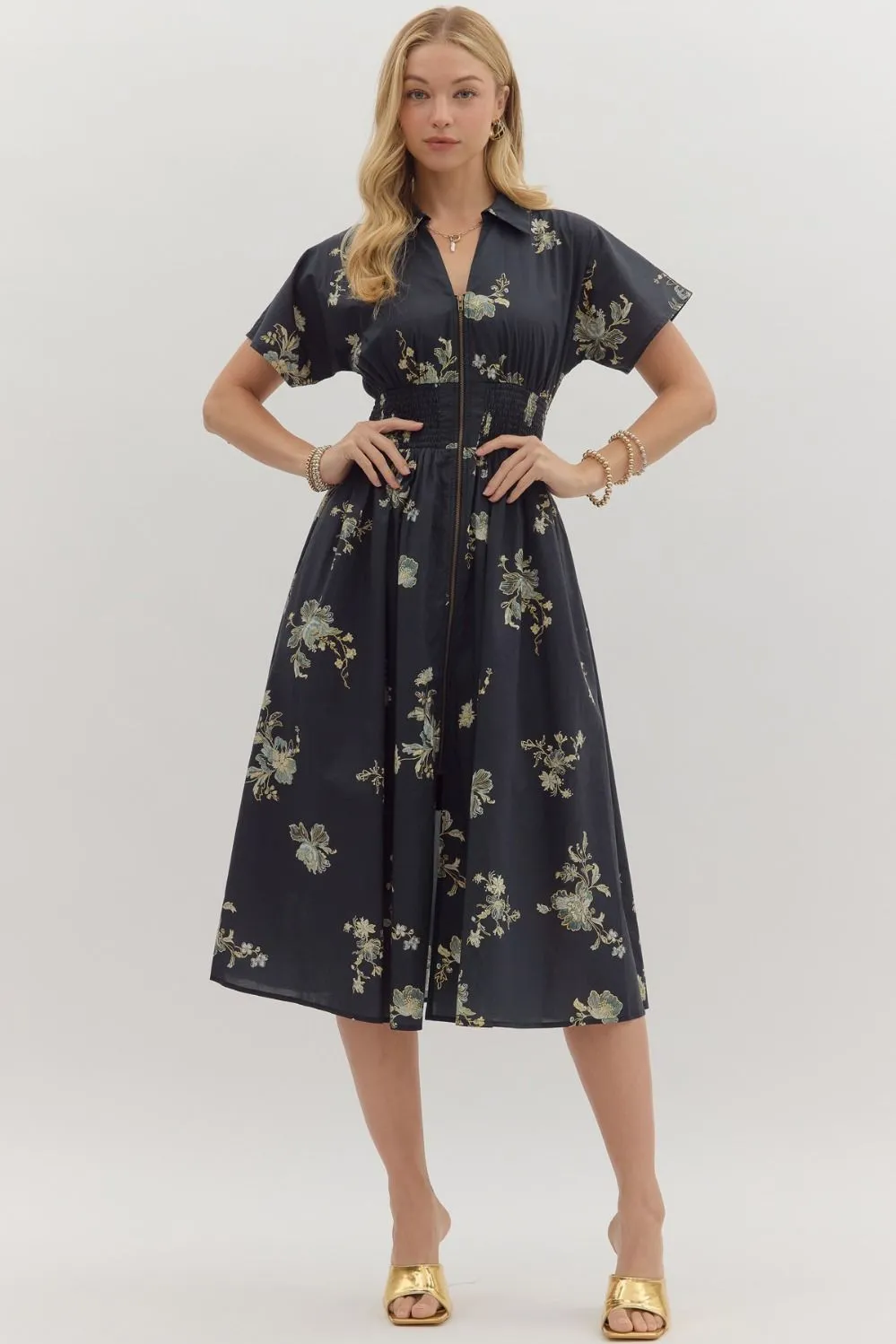 Collier Floral Zip Front Midi Dress sold by Madison Boutique