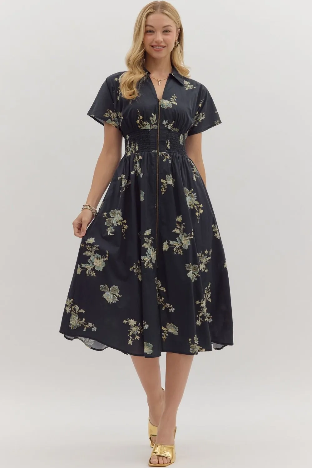 Collier Floral Zip Front Midi Dress sold by Madison Boutique product image thumbnail 3