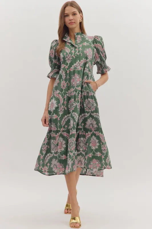 Lark Damask Print Midi Dress sold by Madison Boutique
