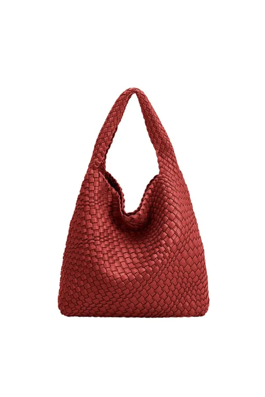 Johanna Woven Shoulder Bag, Red sold by Madison Boutique