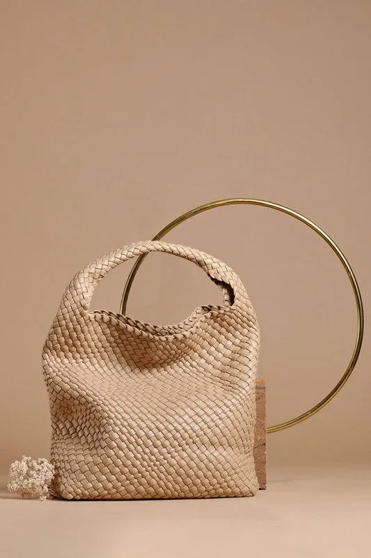Johanna Woven Shoulder Bag, Nude sold by Madison Boutique
