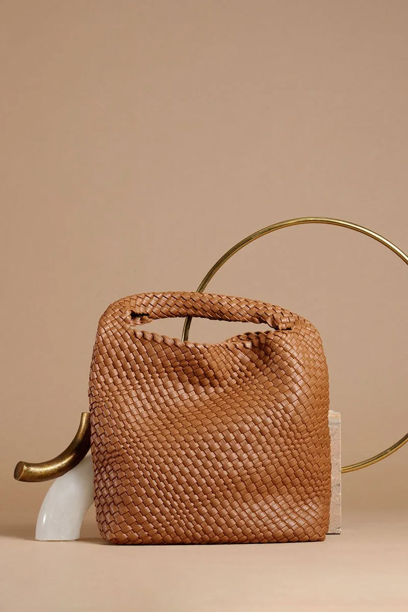 Johanna Woven Shoulder Bag, Saddle sold by Madison Boutique
