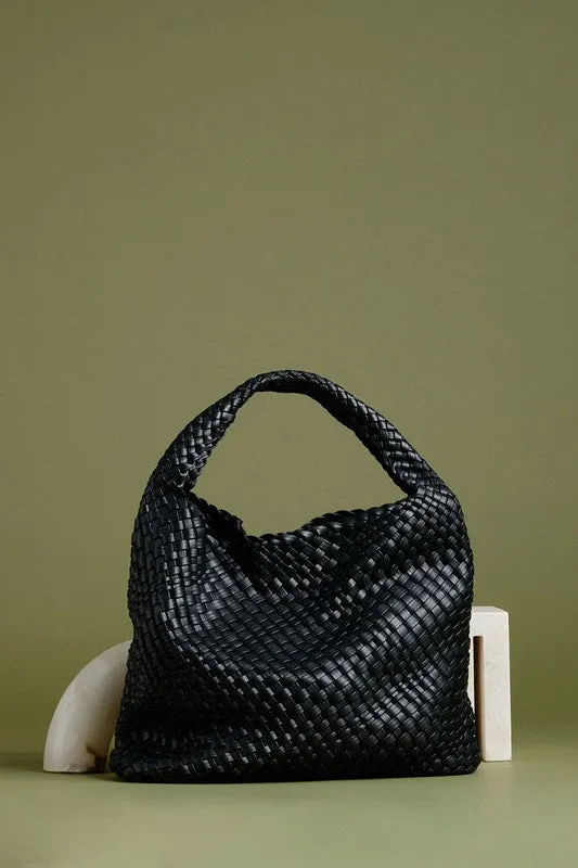 Johanna Woven Shoulder Bag, Black sold by Madison Boutique