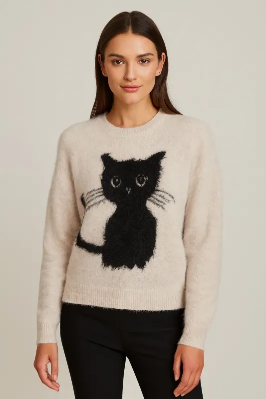 Queenie Cat Print Sweater made by Dreamers