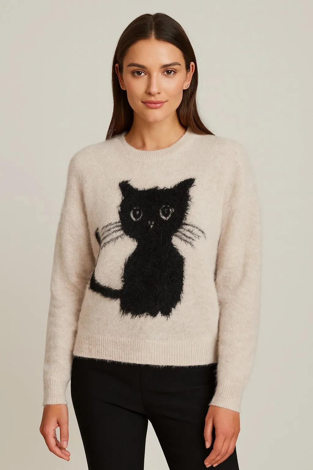 Queenie Cat Print Sweater sold by Madison Boutique