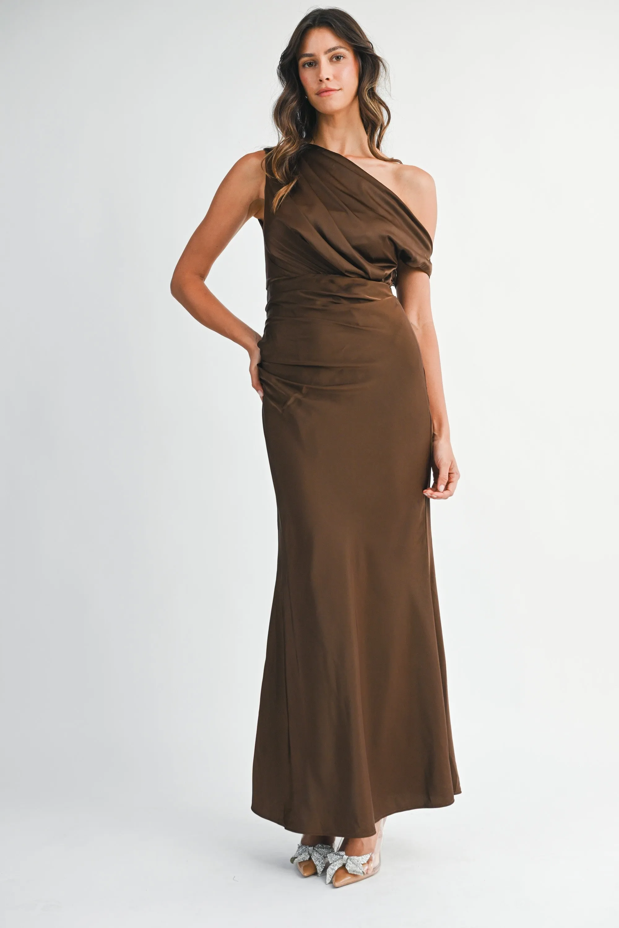 Kanne One Shoulder Draped Maxi sold by Madison Boutique
