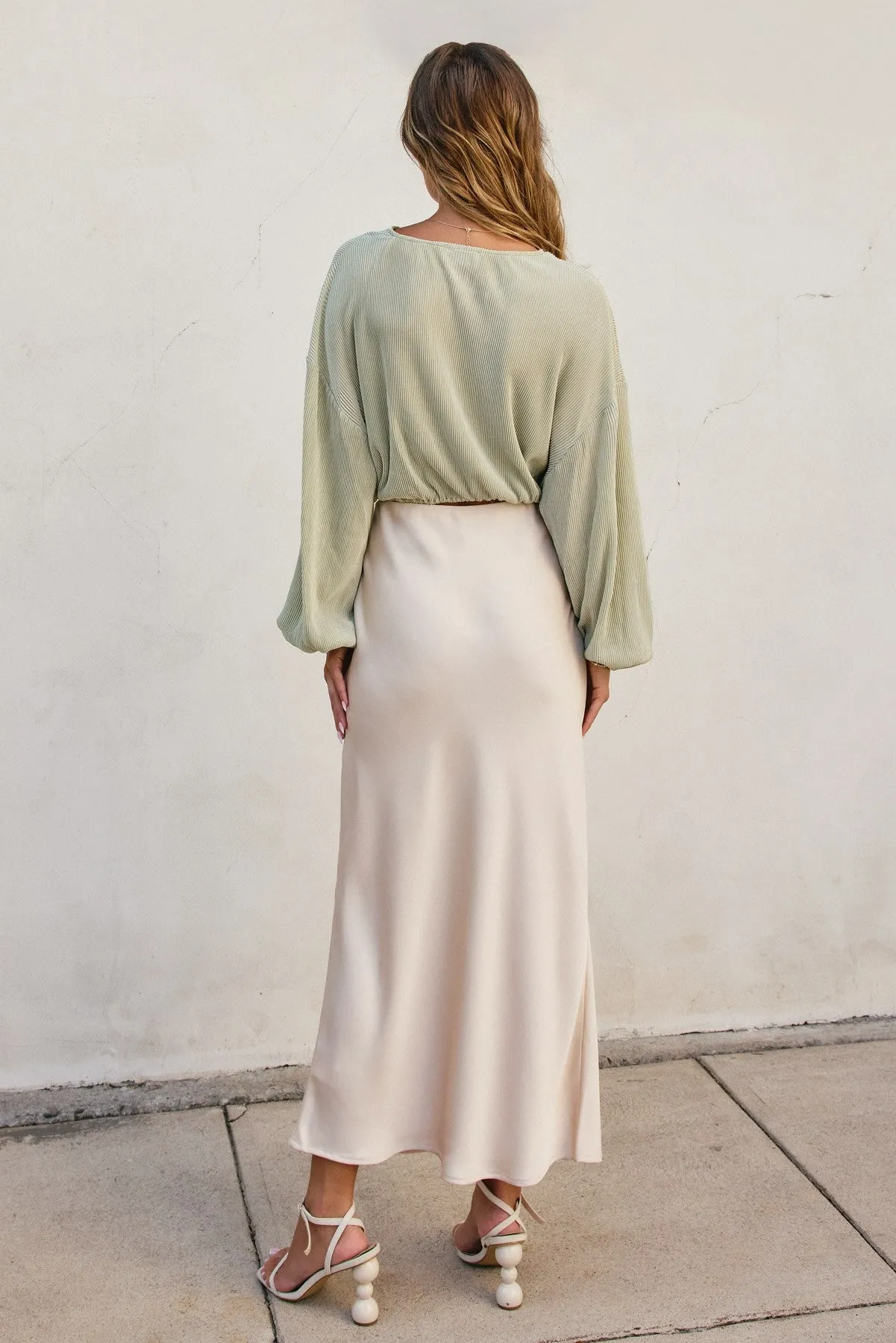 Jonah Satin Midi Skirt, Champagne sold by Madison Boutique product image thumbnail 3