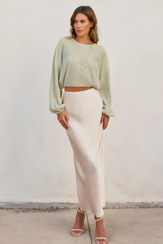 Jonah Satin Midi Skirt, Champagne sold by Madison Boutique