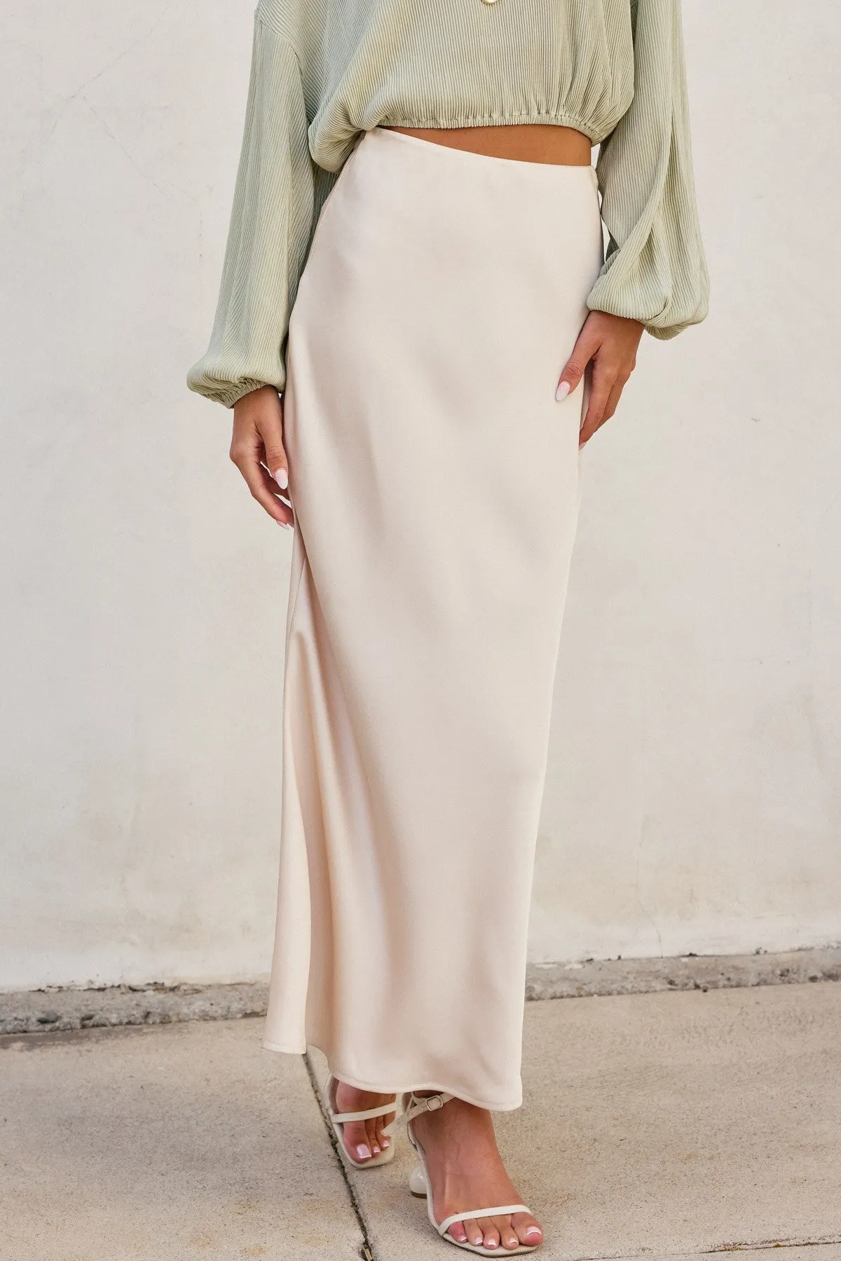 Jonah Satin Midi Skirt, Champagne sold by Madison Boutique product image thumbnail 4