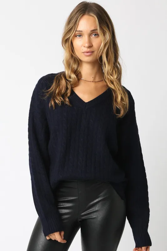 Dulce Cable Knit Sweater, Navy sold by Madison Boutique