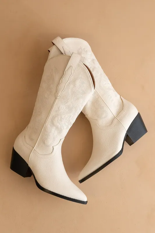 Amaya Cowgirl Boot, Off White sold by Madison Boutique