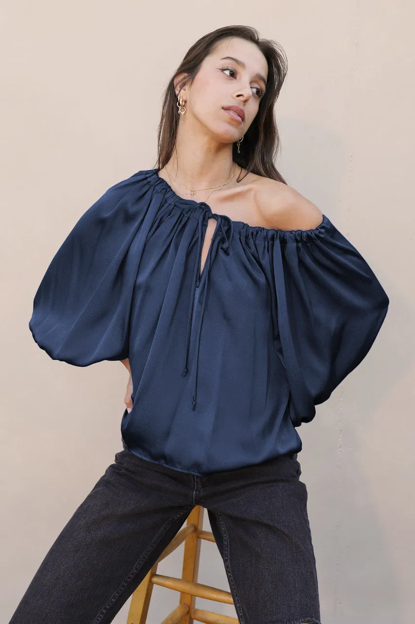 Rihanna Silky Blouse, Navy sold by Madison Boutique