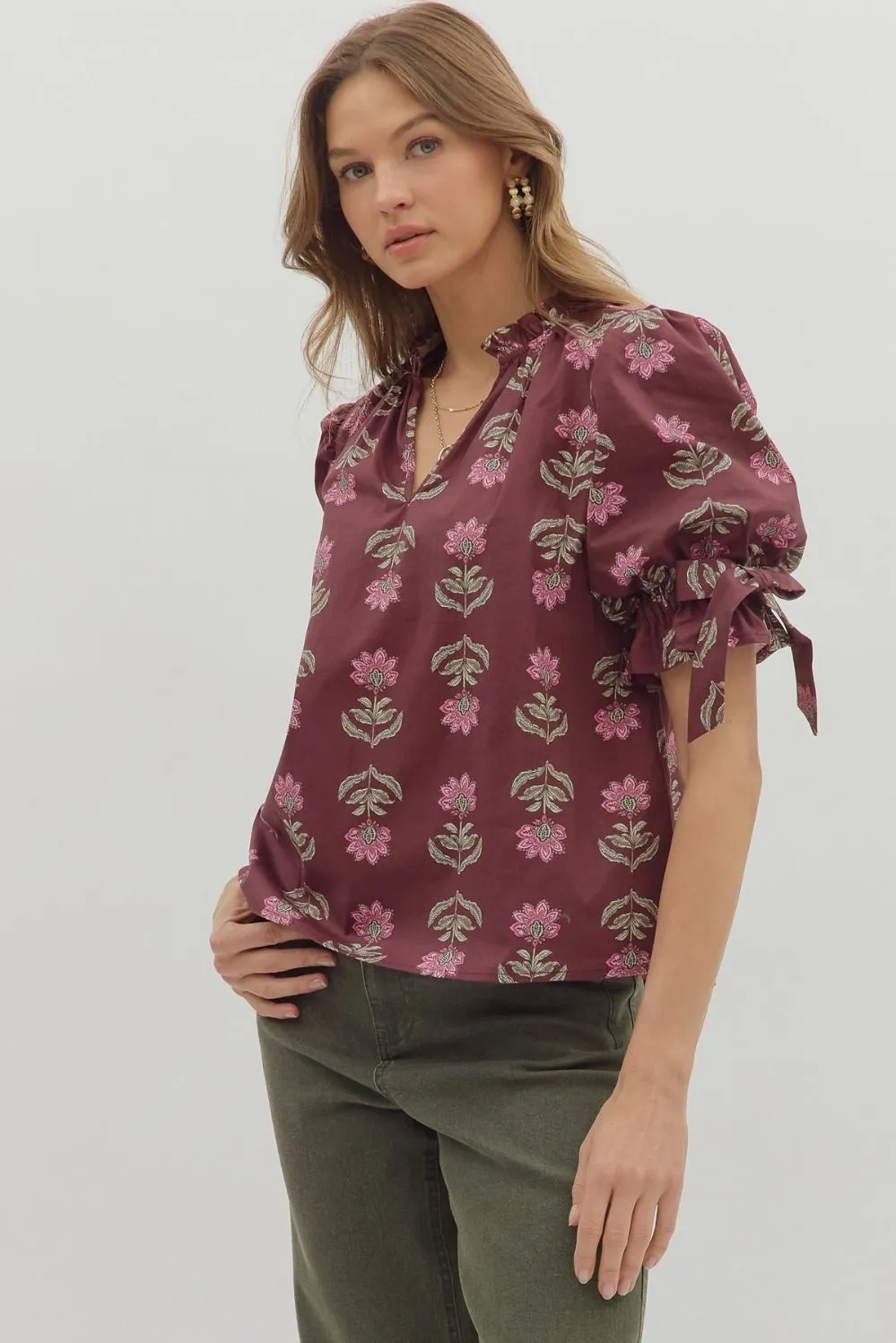 Cheryl Floral Blouse, Burgundy sold by Madison Boutique product image thumbnail 3