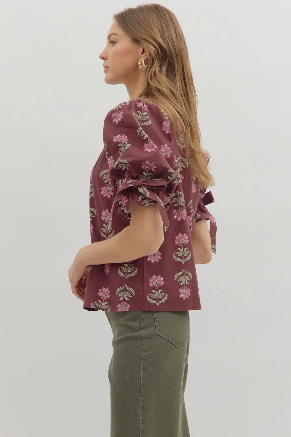 Cheryl Floral Blouse, Burgundy sold by Madison Boutique product image thumbnail 4